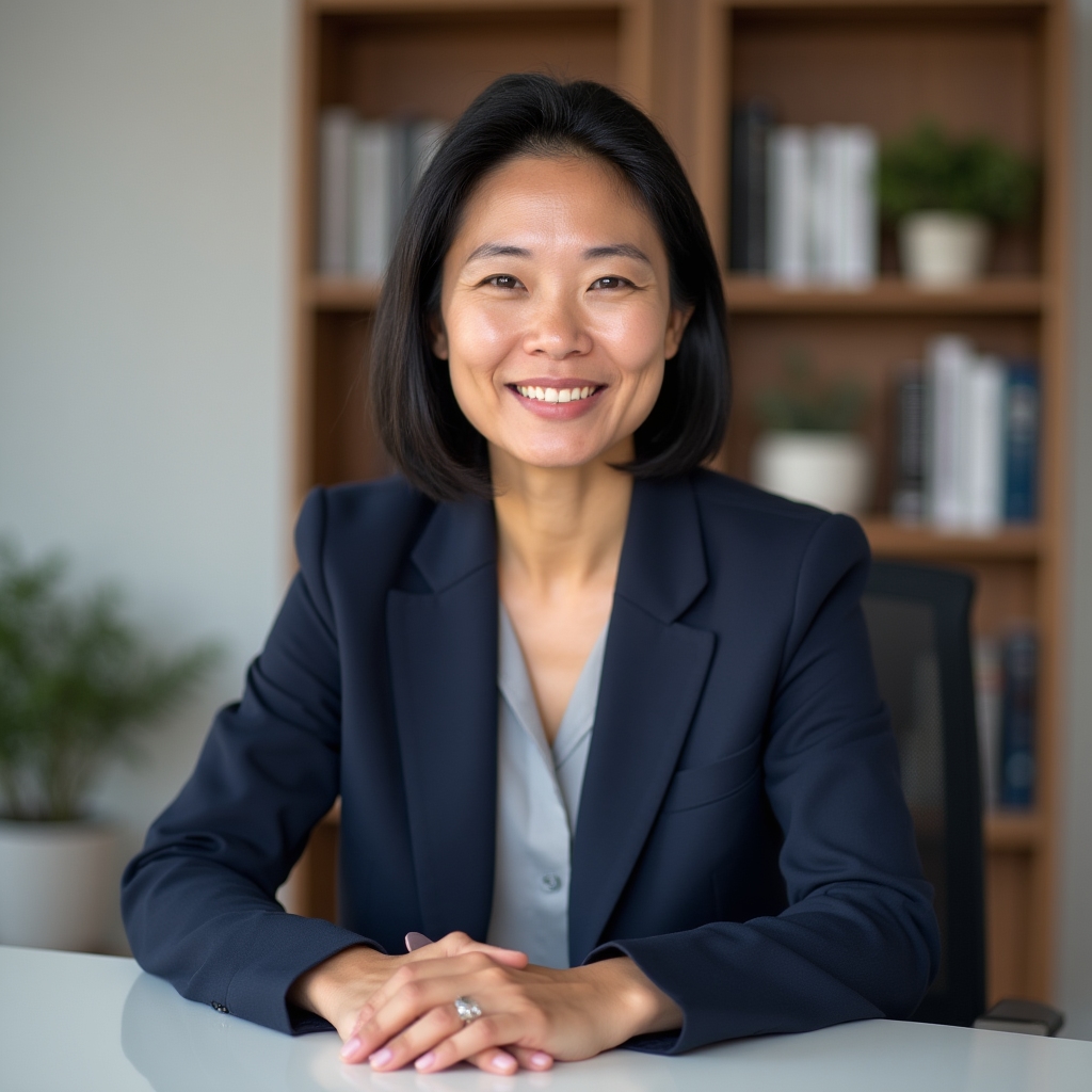 Course lead instructor, Filipino female professional in her early 40s, warm professional setting